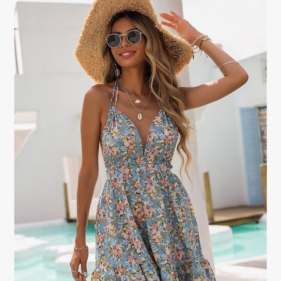 Floral Print Tied Backless Ruffle hemmed dress Sz small - Picture 1 of 6